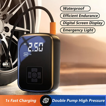 Portable Car Air Compressor - Wireless Handheld Tire Inflator with LED Light