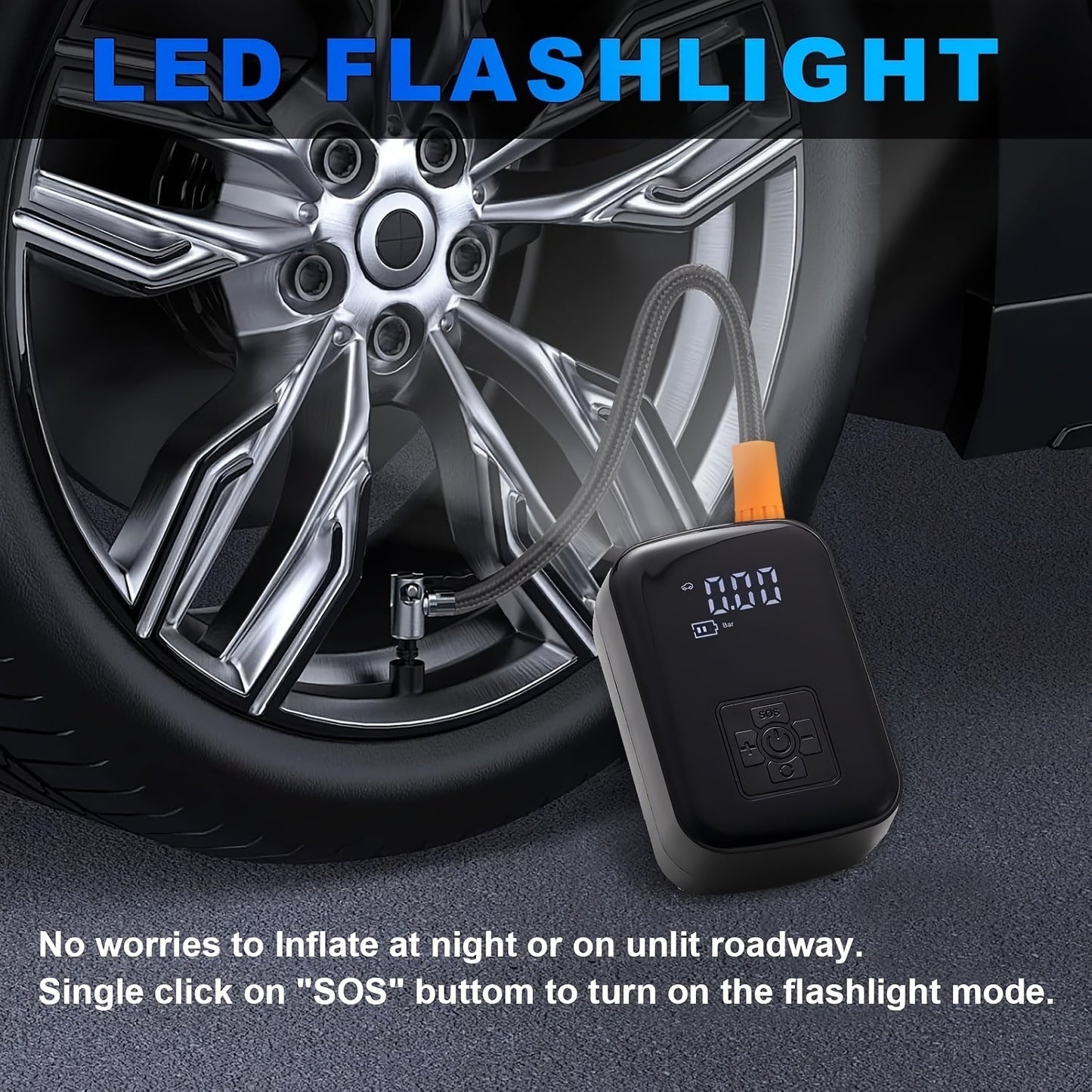 Portable Car Air Compressor - Wireless Handheld Tire Inflator with LED Light