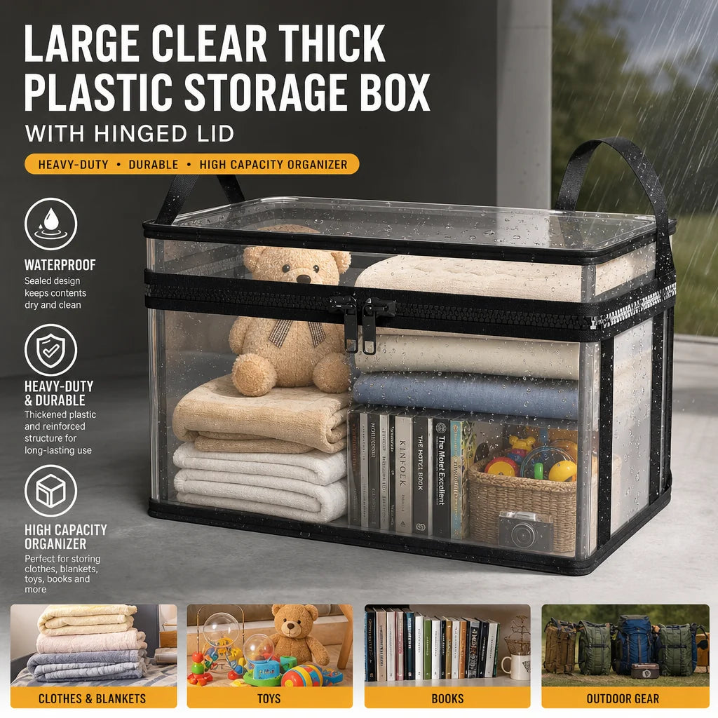 Large Clear Storage Box with Hinged Lid