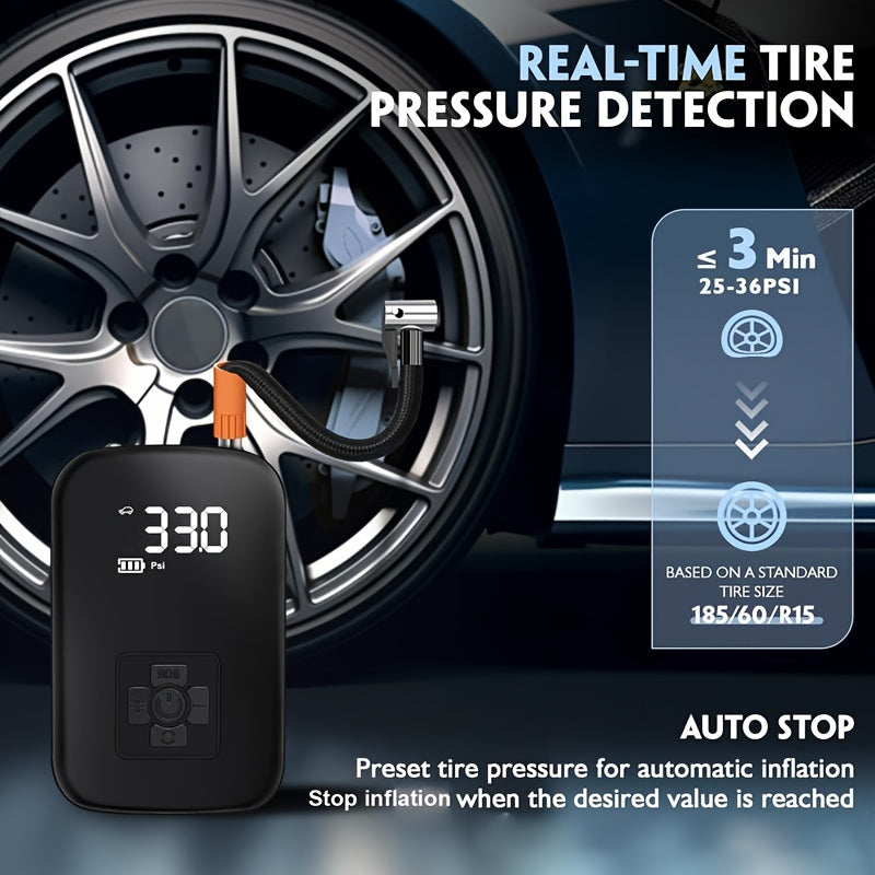 Portable Car Air Compressor - Wireless Handheld Tire Inflator with LED Light