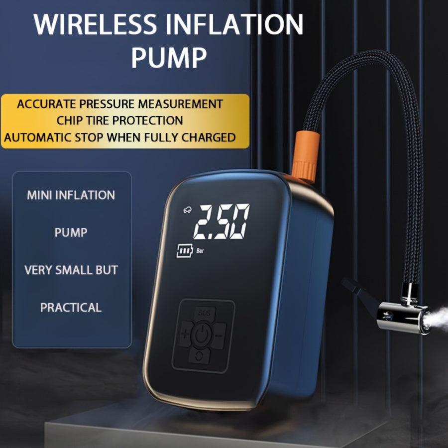 Portable Car Air Compressor - Wireless Handheld Tire Inflator with LED Light