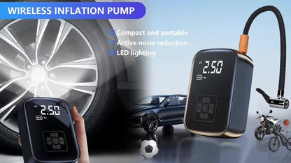 Portable Car Air Compressor - Wireless Handheld Tire Inflator with LED Light