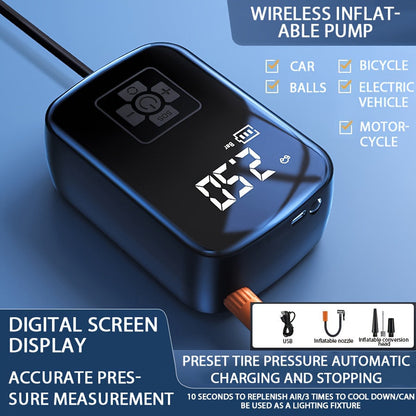 Portable Car Air Compressor - Wireless Handheld Tire Inflator with LED Light